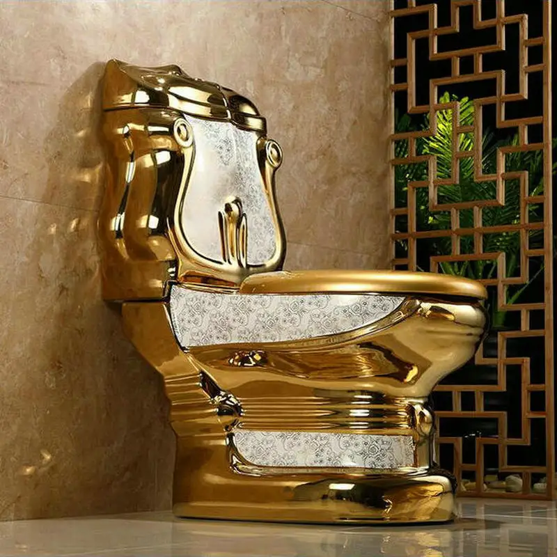 European Style Artistic Golden One Piece Closestool Gravity Fluishing Washdown Toilet