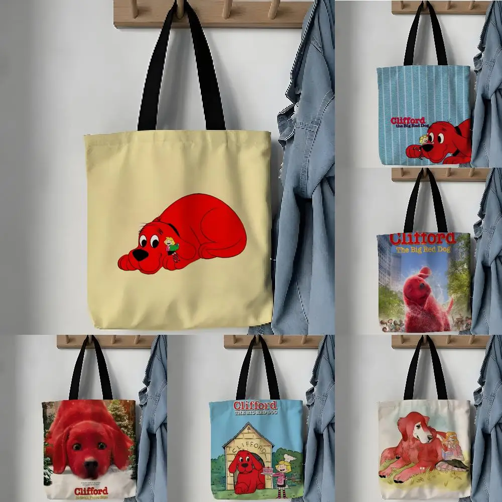 Storage Bags Linen Shopper Reusable Tote Grocery Storage Bag Portable Large Capacity Comic Cartoon C-Clifford the Big Red Dog 3 - view 3