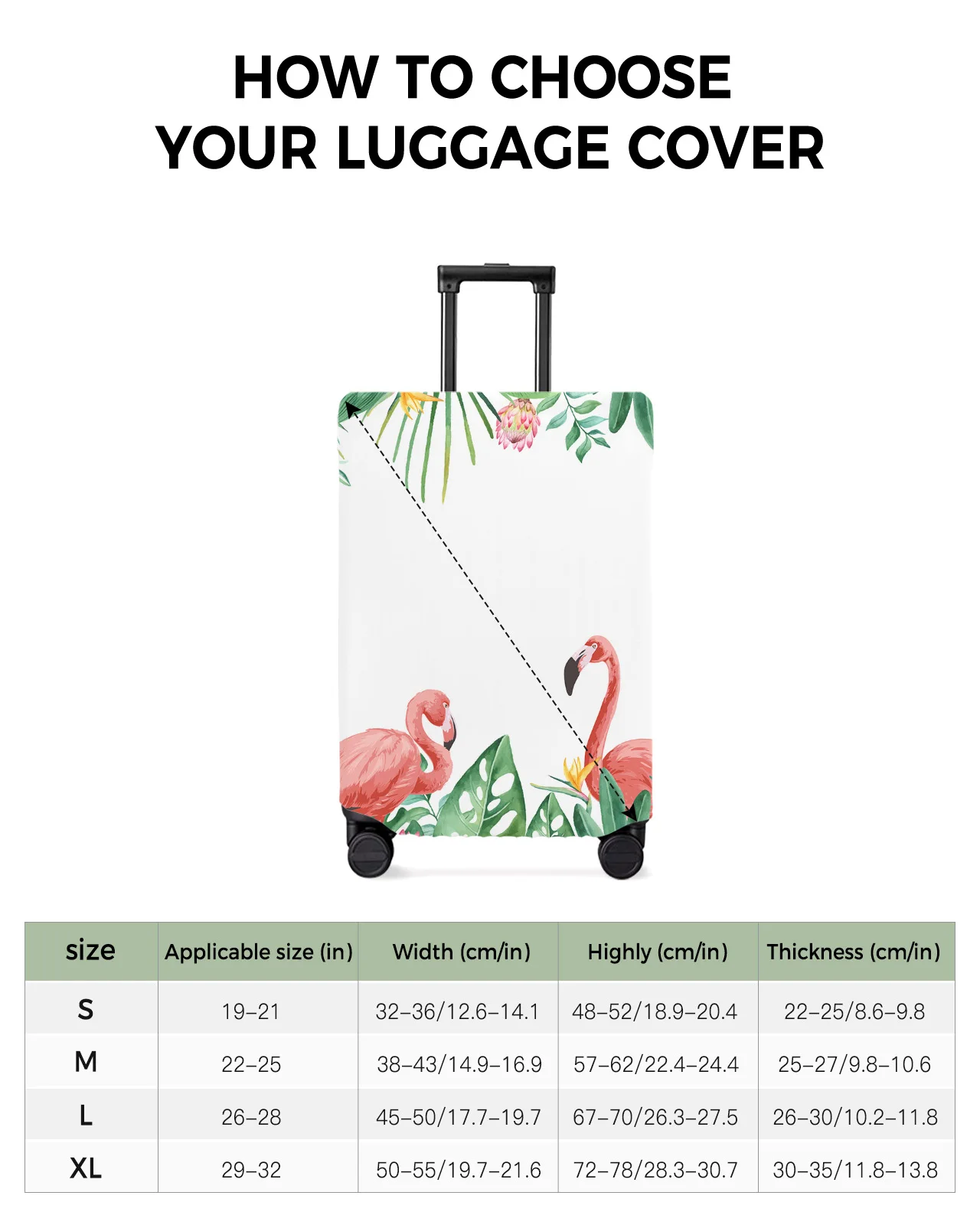 Tropical Plants Flamingos Palm Leaves Luggage Cover Stretch Baggage Protector Dust Cover for 18-32 Inch Travel Suitcase Case