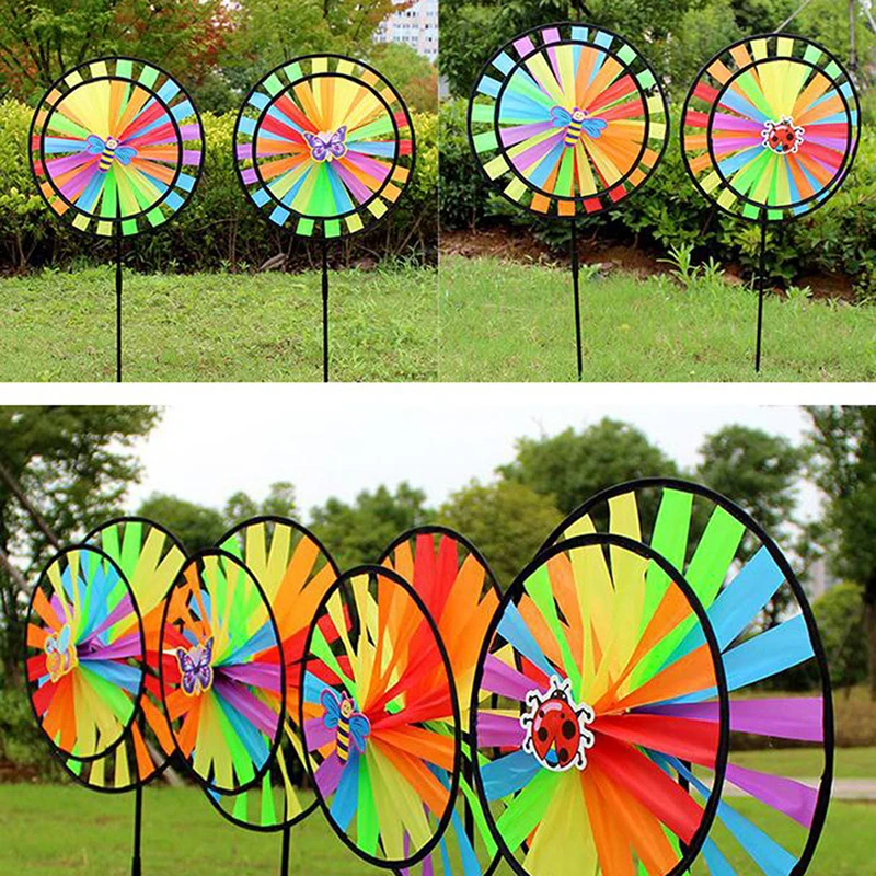 Double Layer Black Edge Colorful Windmill Wind Spinner Kid Toy Garden Yard Decor