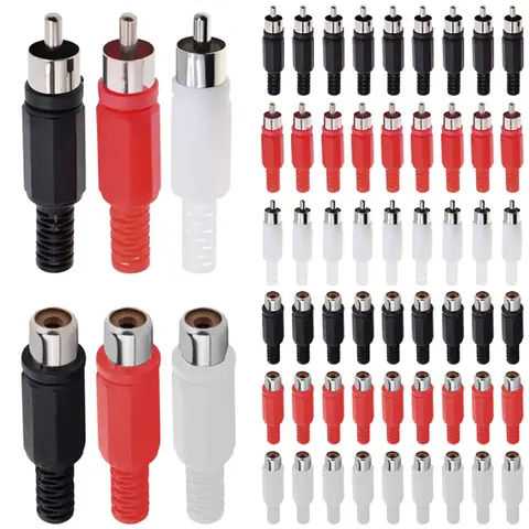 10/50/100Pcs RCA AV Male Plug Female Socket Lotus Plug Connector with Plastic Shell Welding Adapter for Audio Video Speaker