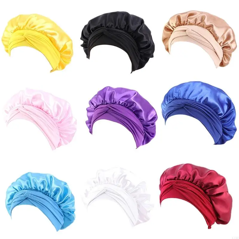 

K1ME Hair Bonnet for Women Elastic Wide Band Sleep Single Layer Silky Sleeping Turban Hat for Braid Curly Hair