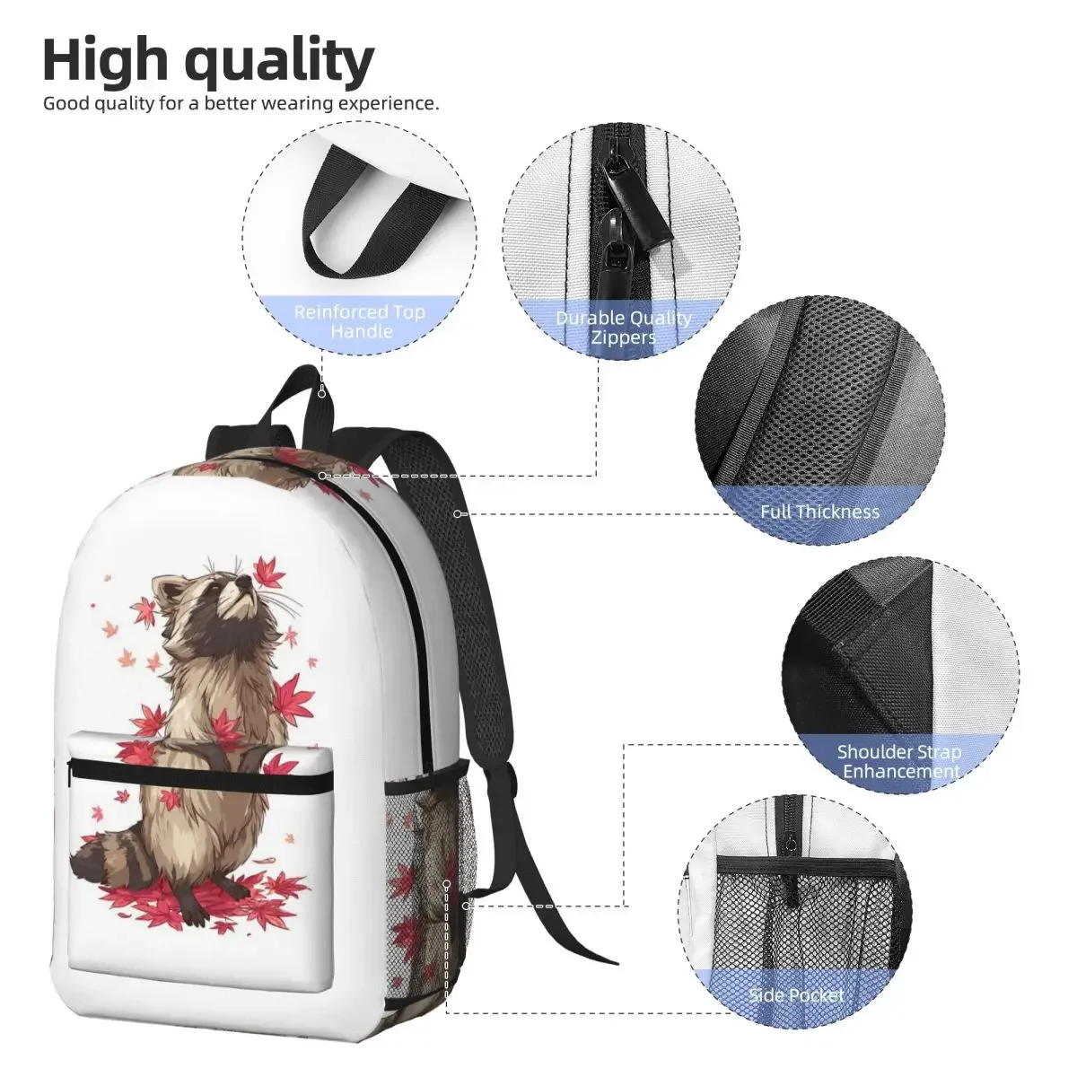 Red Raccoon And Autumn Maple Leaves Backpack Boys Girls BookBag Children School Bag Laptop Shoulder Bags for Men Women
