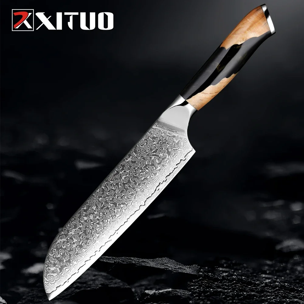 

Professional Damascus Steel Santoku Knife 7 Inch Japanese Kitchen Chef Knife Ultra Sharp Chopping Knife for Meat Vegetable Fruit