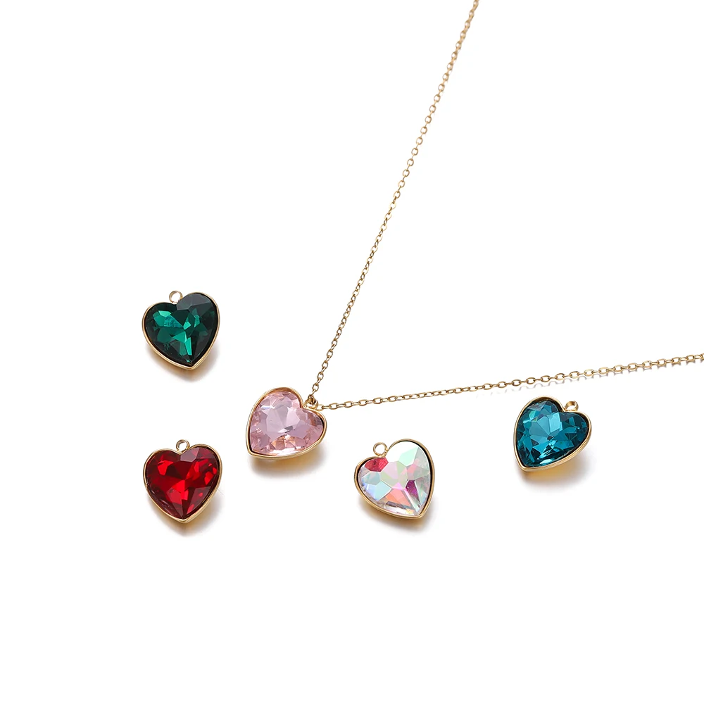 5pcs/lot Stainless Steel Crystal Glass Love Heart Shape Charms Pendants for DIY Necklace Beads Jewelry Making Accessories