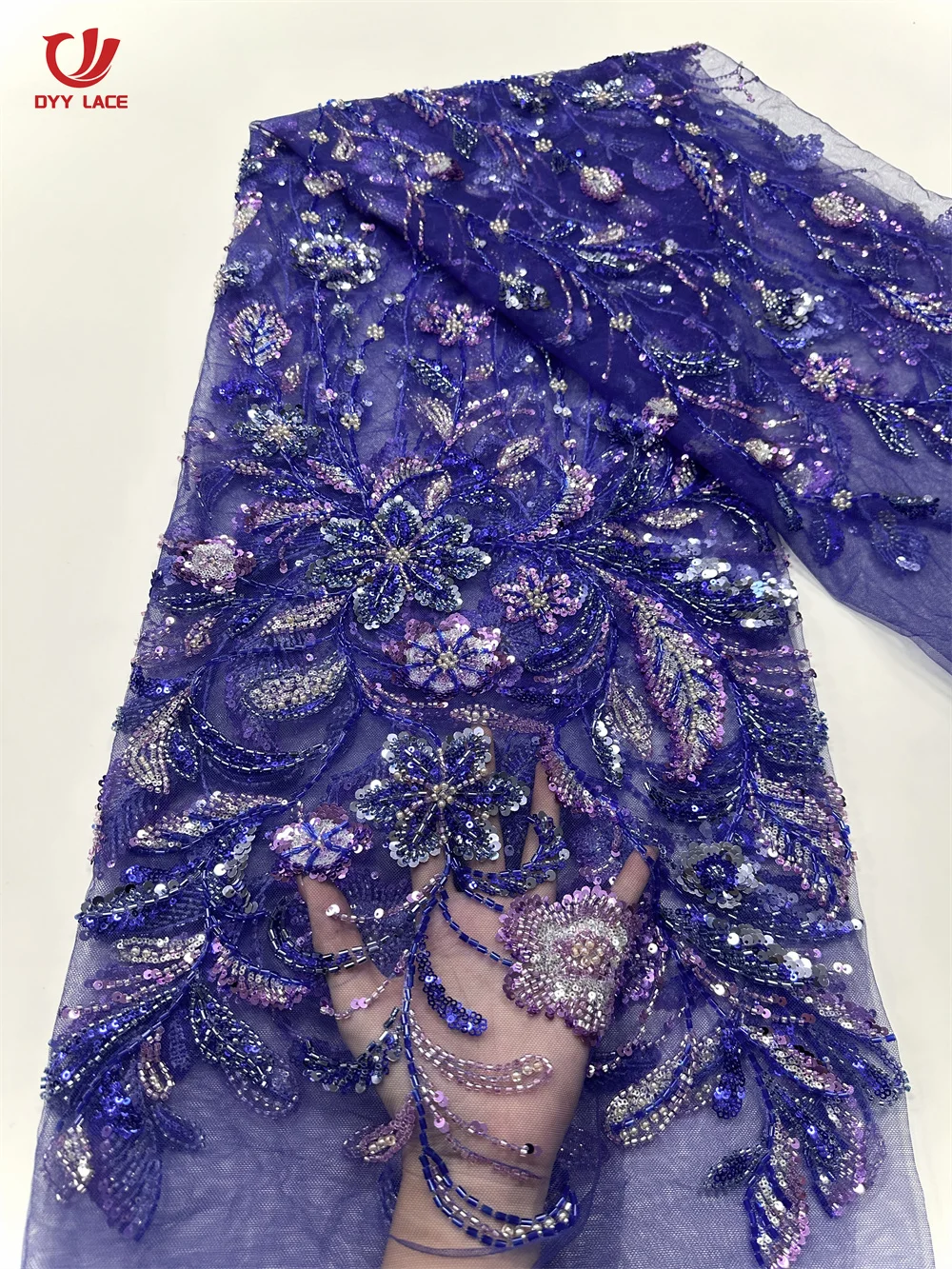 

2025 Latest African Sequins Lace Fabric High Quality French Nigerian Groom Beaded Lace Fabric For Sewing Dress 5 Yards