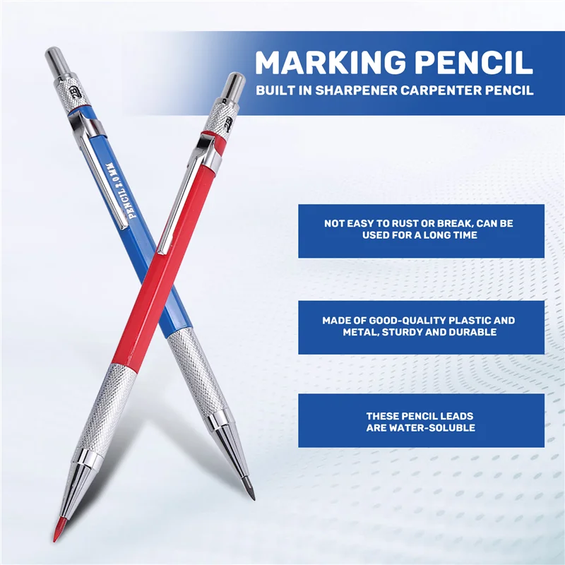 2 Pcs Streak Welders Pencil With 24 Pcs 2Mm Refills Mechanical Pencil With Built In Sharpener Carpenter Pencils