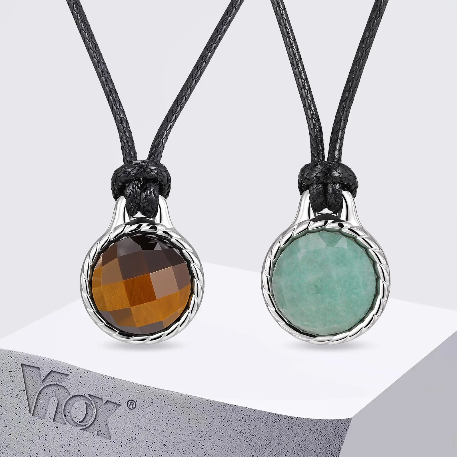 

Vnox Tiger Eye Stone Necklace for Men Boys, Adjustable Black Cord Natural Stone Pendant Necklaces, Trendy Jewelry Gift for Him