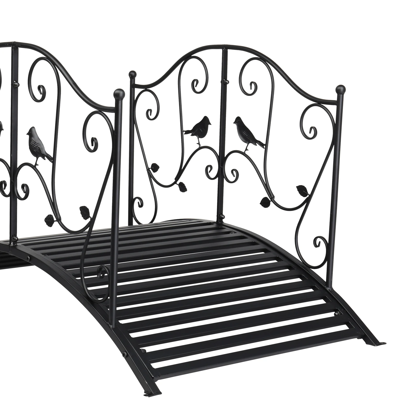 119*67*71cm Courtyard With Bird Pattern Arched Handrail Courtyard Iron Bridge Black