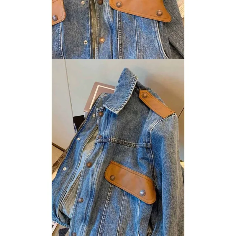 New Spring  Autumn Style To Do Old Fashion Brand Jacket Loose Design Sense of Top American Vintage Splicing Denim lovers Coat
