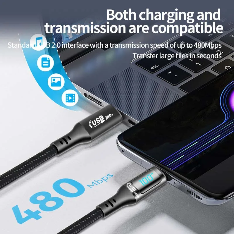 Ueetop 240W Type C to USB C Cable with LED Display 140W/100W PD3.1 Fast Charging Charger Cord for iPhone 15 MacBook Pro Samsung