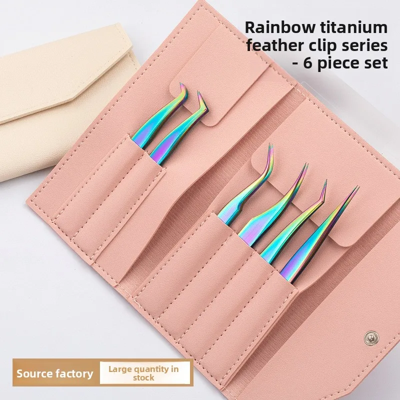 Color Titanium Stainless Steel Golden Feather Tweezers Volume Lash Extension Tool Set for Lash Artists