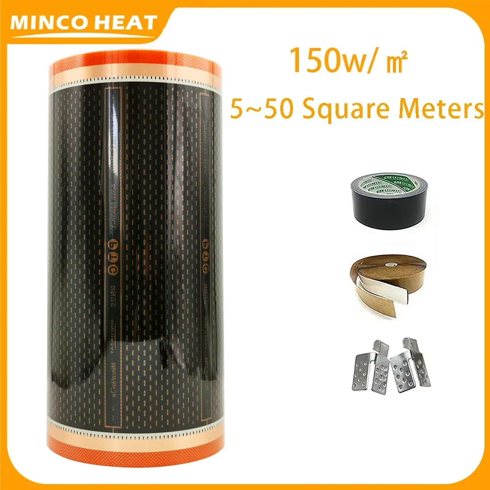 Minco Heat AC220V 150w/m2 New Orange Save Energy Infrared Graphene PTC Underfloor Heating Film 5~50㎡ and Installation Kit