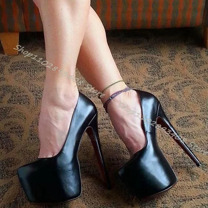 Black Platform Soft Leather Pumps Round Toe Stiletto Heels British Style Women Shoes Spring Dress Shoes 2023 Zapatos Para Mujere