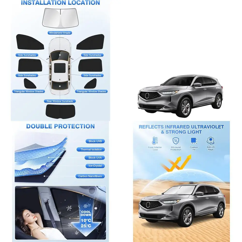 

Черный комплект солнцезащитных козырьков из 8 предметов для Acura MDX 2021-2026 гг., защищает окна и повышает конфиденциальность, сохраняет охлаждение автомобиля