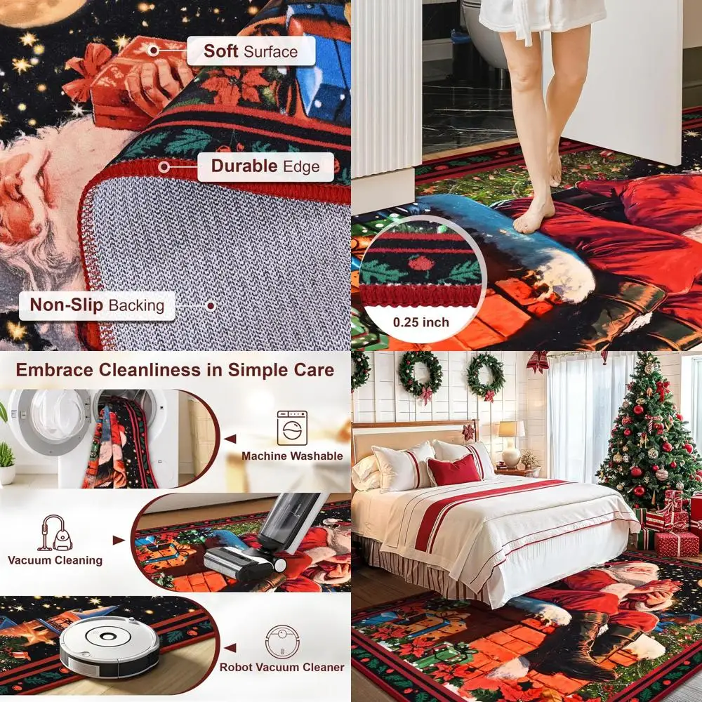 

5x7 Christmas Rugs for Living Room, Santa Claus Non-Slip Washable Rugs for Bedroom, Soft Faux Cashmere Area Rugs, Large Xmas Win