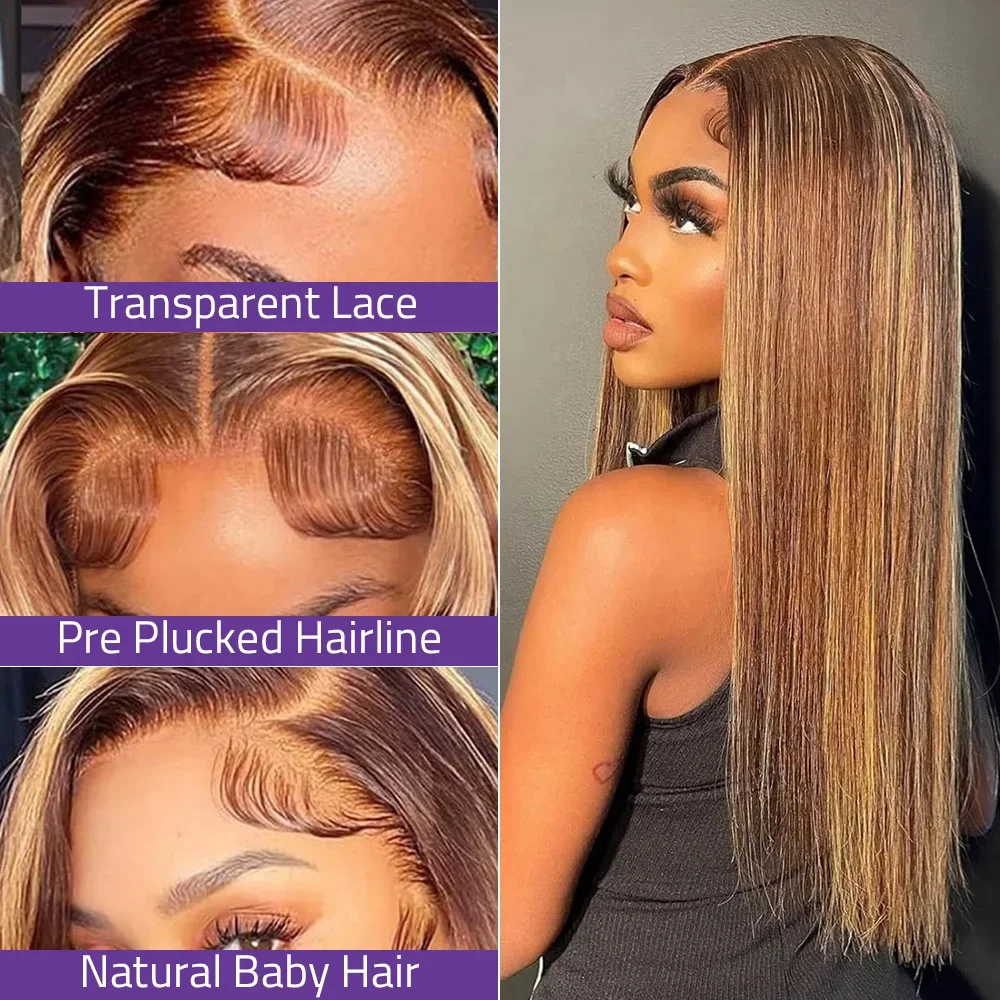 30 40 นิ้วความหนาแน่น 250 4/27 Highlight Ombre สีบลอนด์ Body Wave 13x4 ลูกไม้ด้านหน้าวิกผมสีน้ําตาล 13x6 HD ลูกไม้ด้านหน้าวิกผมมนุษย์