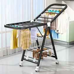 Carbon Steel Clothes Drying Rack, Floor Folding, Household Clothes Drying Pole, Balcony, Simple Rack