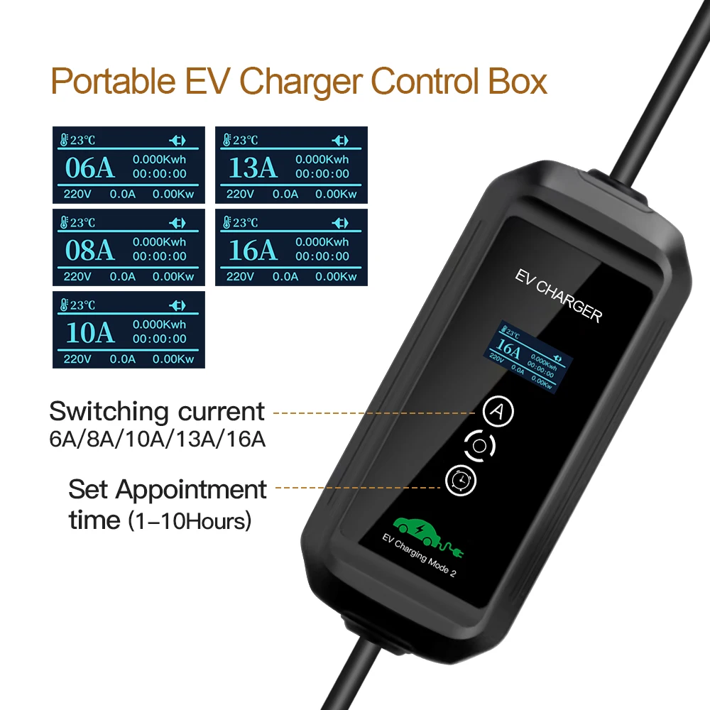 ERDAN Type 2 EV Charger Level 2 Type 1 16A 3.6KW Portable Electric Vehicle Car Home Charging GBT Schuko Plug 230V for Zoe Renau