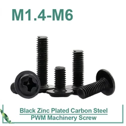 100pcs/lot PWM Black Pan Head Screws  with Washer Fixed Motherboard Screws With Pad DIN967  M1.4 M2 M2.5 M3 M 3.5 M4 M5 M6