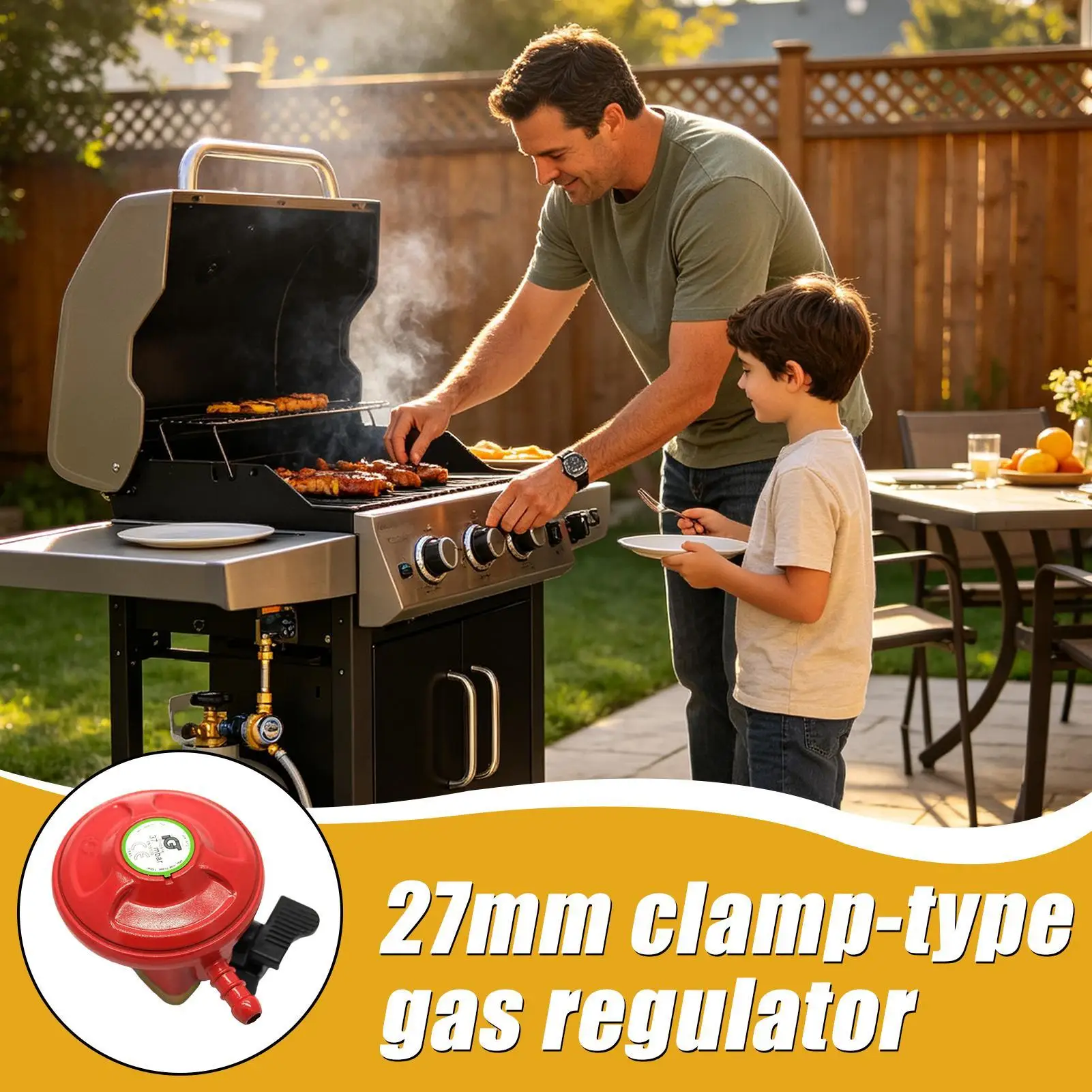 Grill Regulator 37mbar Metal Heavy-Duty Low-Pressure Adapter 27mm Propane Stove Gas Regulator For Indoor Outdoor Garden Patio