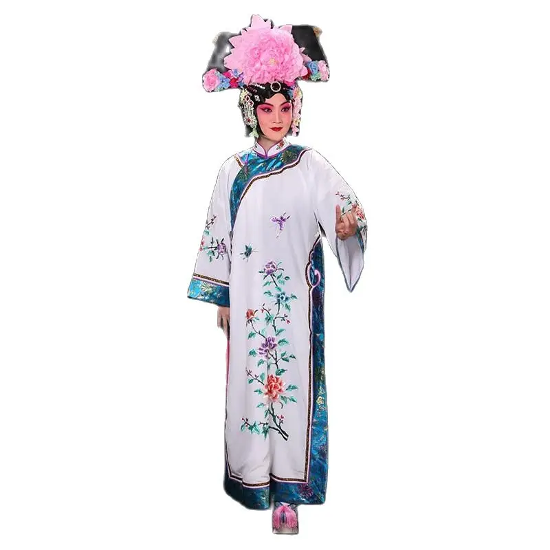 Chinese Qing Dynasty Princess Formal Dress Embroidery Peony Design Robe Beijing Peking Drama Stage Wear Ancient Costumes