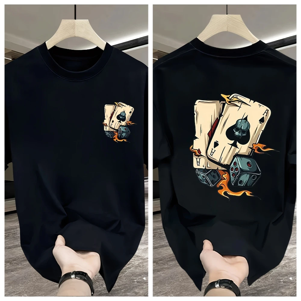 Vintage Poker Skull Dice Graphic T-Shirt Casual Short Sleeve Tee Gothic Ace of Spades Flame Print Streetwear Fashion Cotton Top