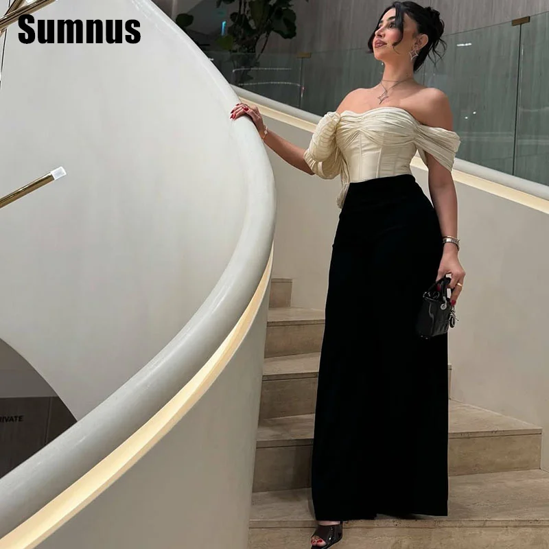 

Sumnus Simple A-Line Prom Dress Off Shoulder Pleats Black/White Evening Dress 2025 فساتين سهرة Customized