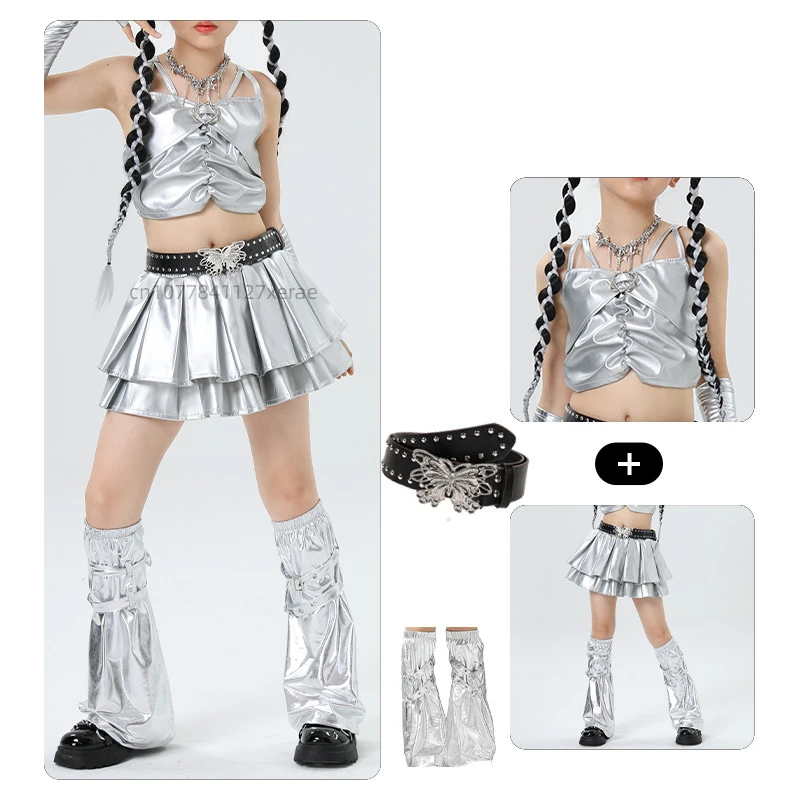 ملابس عصرية للغاية لرقص الجاز الفضي، ملابس ممارسة رقص الجاز لعروض المهرجانات للأطفال، عروض المدرج للفتيات