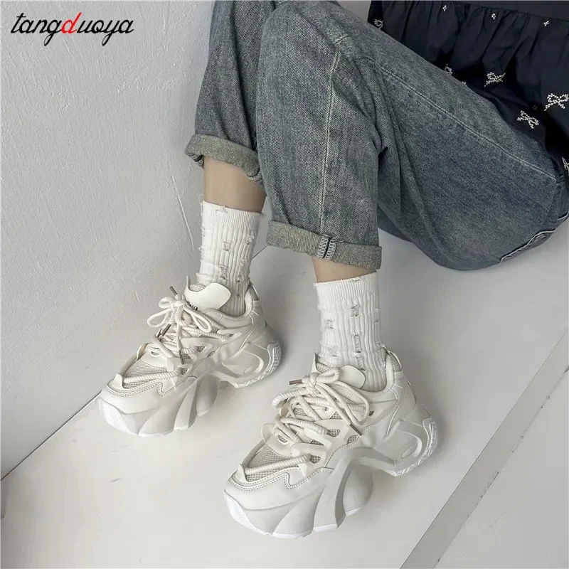 rhinestones white platform Sneakers Women Casual Shoes Wedge Platform Hidden Heels comfortable Ladies Sneakers Women Shoes 2024