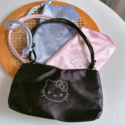 2024 serie coreana nuevo estilo de Ballet francés brillante seda Rhinestone Hello Kitty axila hombro bolso fácil de ir al trabajo chica