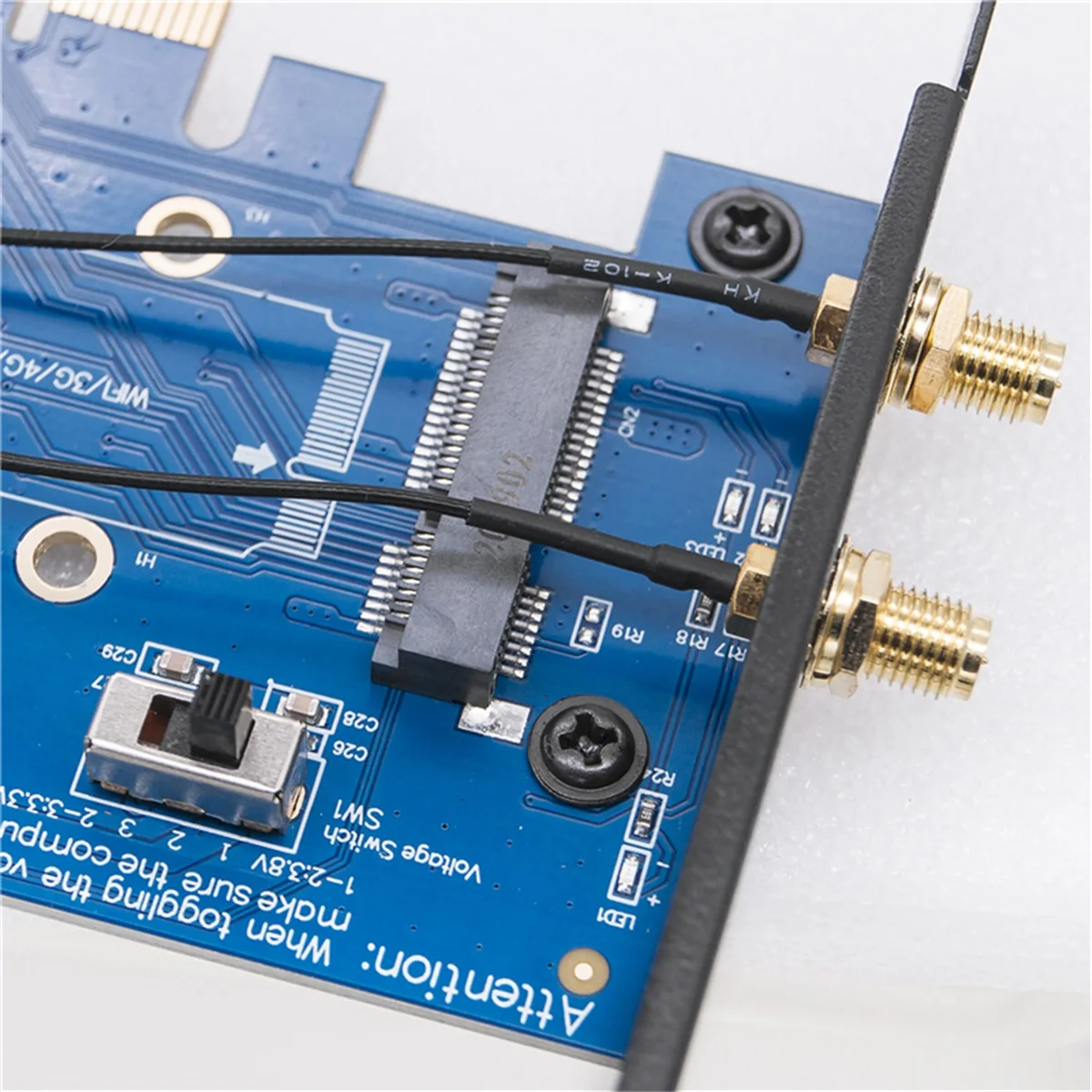 

T07C-WiFi Module Mini PCI-E Express to PCI-E 1x Adapter Card 3g/4g to PCI-E Development Board 2 Antennas