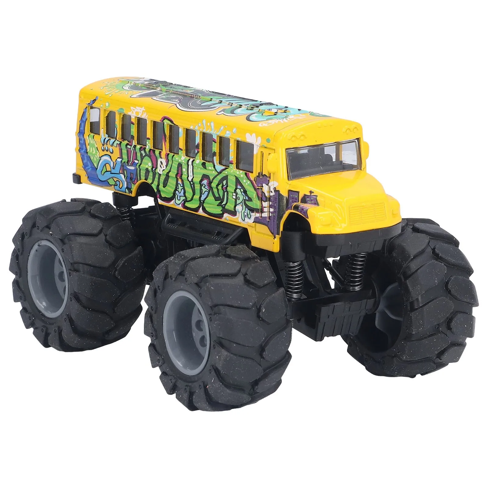 1:43 Scale Bus Car Model Alloy Large Wheels High Simulation Pull Back School Bus Toy Graffiti