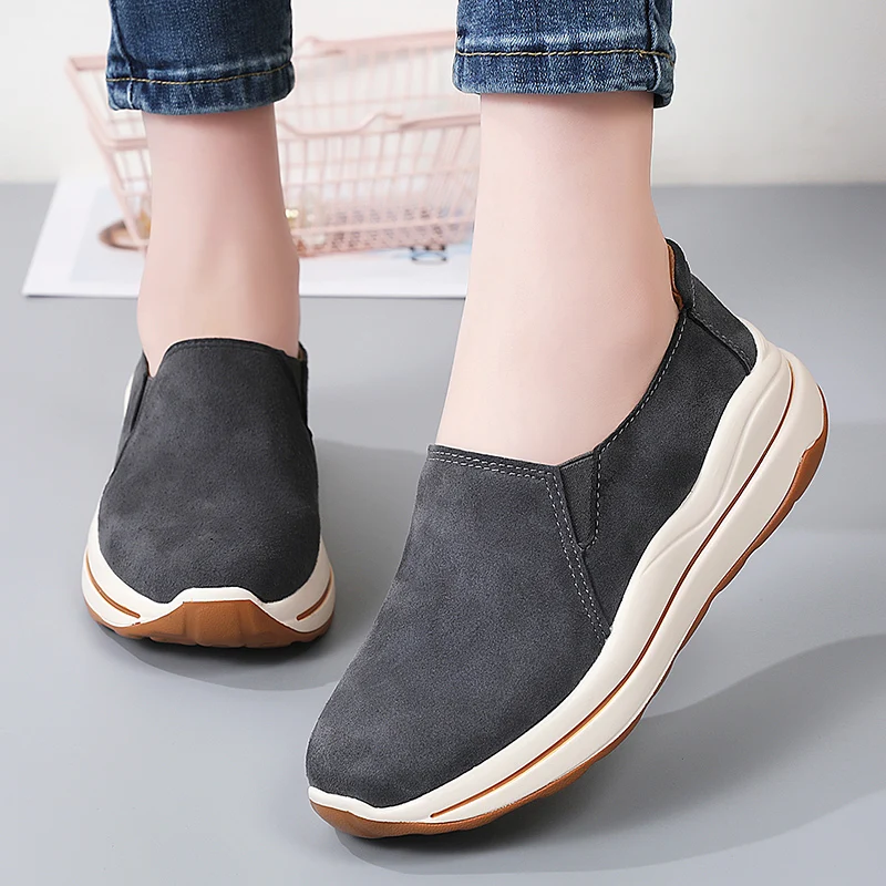 النساء جلد الغزال حذاء كاجوال مريح الإناث المتسكعون عدم الانزلاق المشي أحذية رياضية تنفس الشقق أحذية قيادة أحذية كسول #1