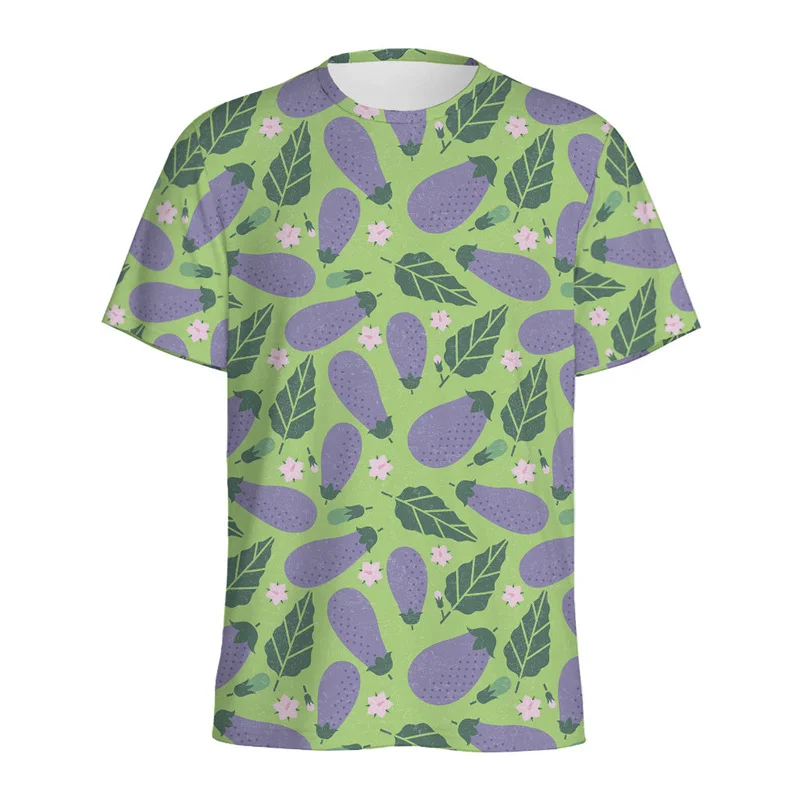 

Cartoon Eggplant Pattern T-shirt Summer Casual Short Sleeve Vegetables 3D Printed T Shirt Fashion O Neck Loose Mens Clothing