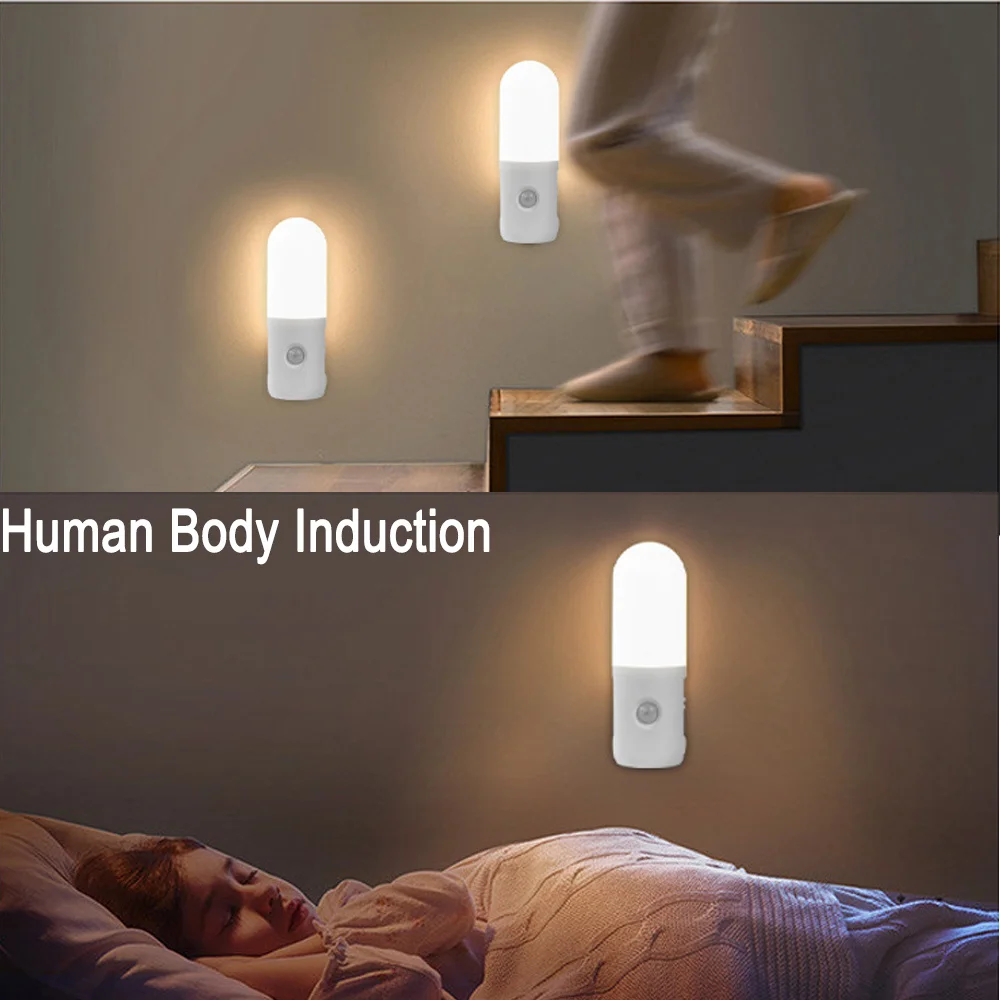 LED Night Light PIR Motion Sensor Light Smart Lamp USB Charging Bedside Light For Bedroom Bathroom Corridor Closet Lighting