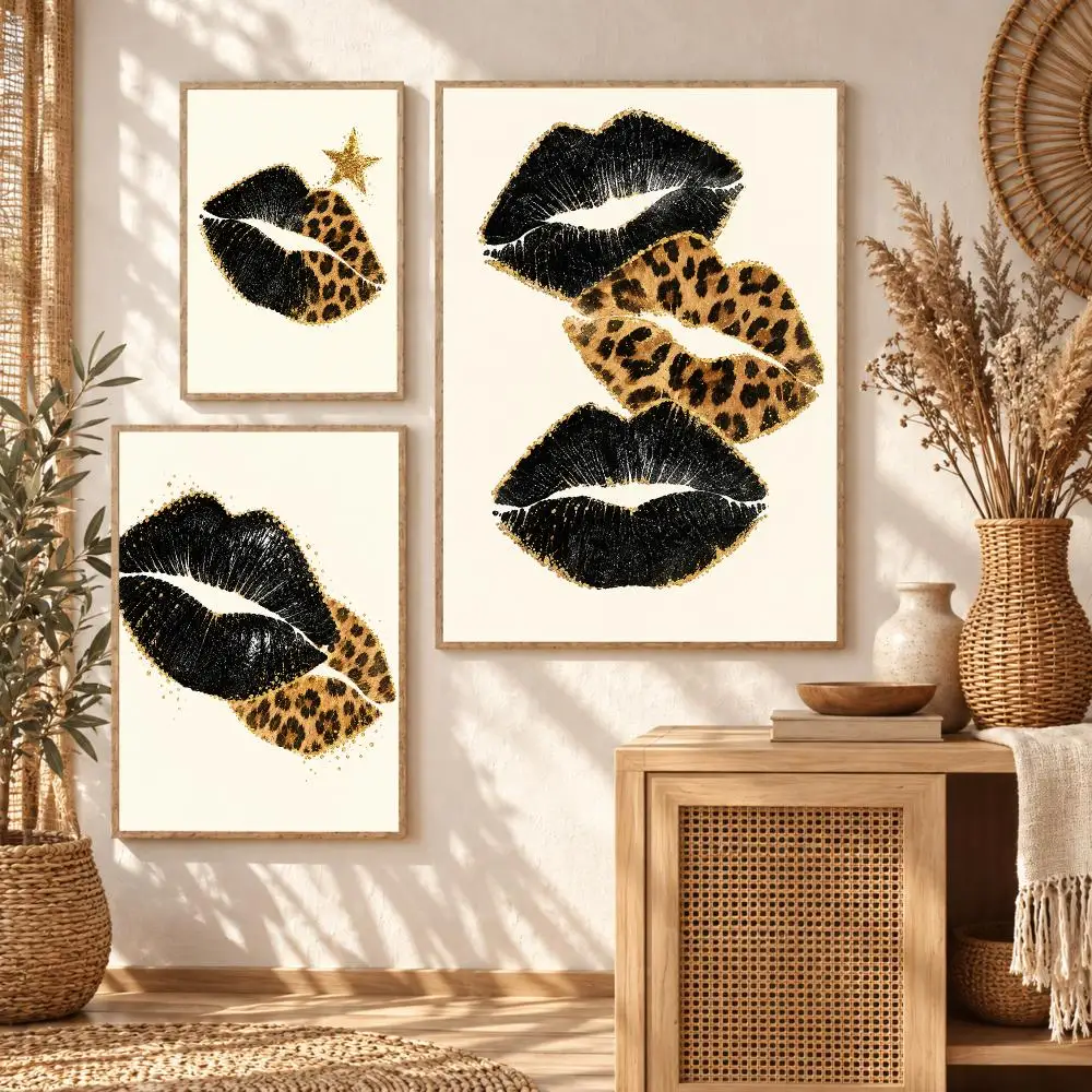 Glamorous Leopard Lips Poster Art Wall Stickers & Self-Adhesive Decals for Home, Bedroom & Living Room