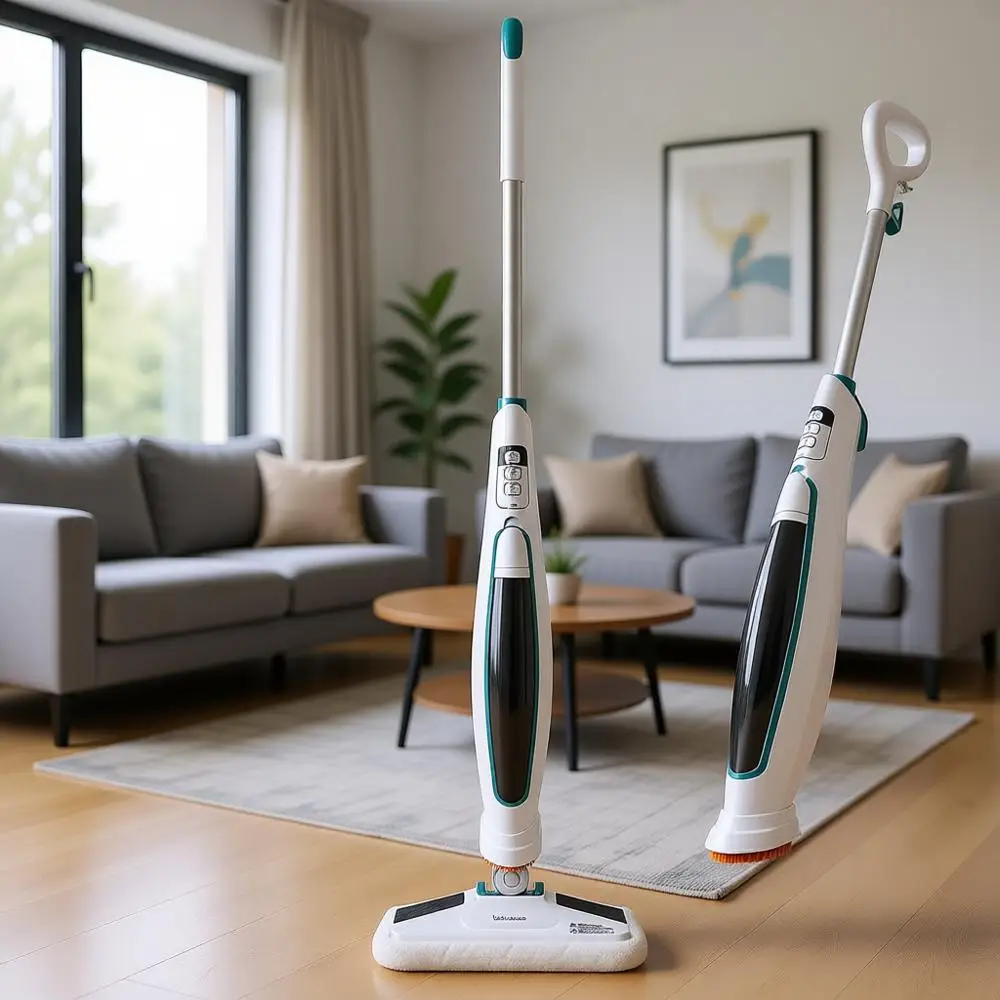 

Паровая швабра или очиститель пола с легким скребком и 2 сменными насадками, 2 удлинителя, быстрый нагрев, легкий вес, для твердых и влажных полов