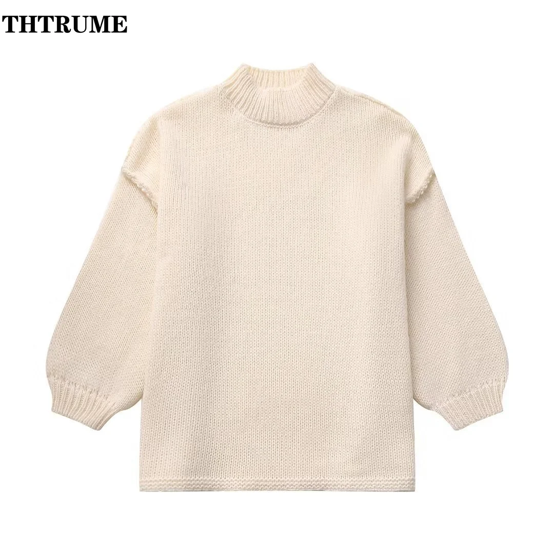 Oversized Solid Chic Sweater For Women Fashion Long Sleeve Round Neck Knit Loose Pullovers Casual Thick Communte 2024 New Jumper