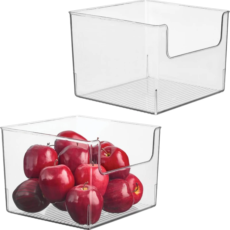Open‑Front Clear Plastic Storage Bins Set Multifunctional Desktop Organizer Container for Kitchen Pantry Bathroom Office Cosmetic Snack Socks Jewelry Desk Storage