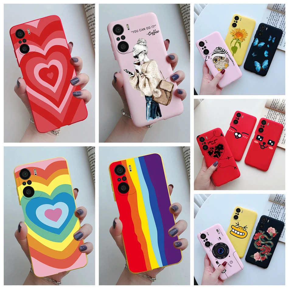 For Xiaomi POCO F3 Case Soft Back Cover Fashion Rainbow Love Heart Silicone Phone Protector Case For Xiaomi mi POCO F3 F 3 Funda