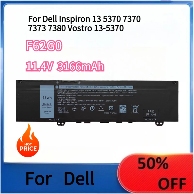 

Laptop Battery F62G0 38Wh For Dell Inspiron 13 5370 7370 7373 7380 Vostro 13-5370