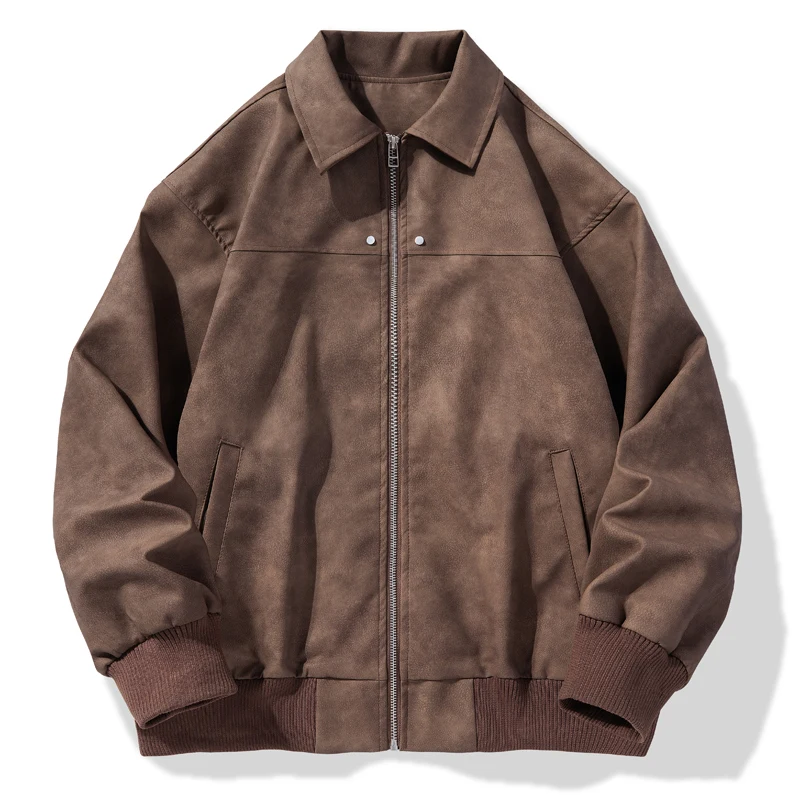 

Premium Brown Leather Jacket For Men American Vintage Style Notch Lapel Retro Coat 2025 New High Quality Mens Leather Jacket