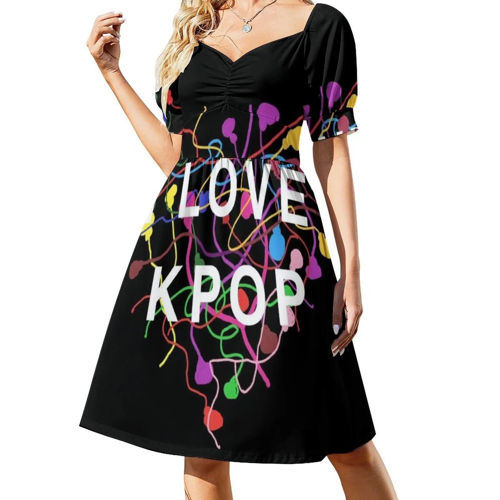 فستان I Love Kpop النسائي الأنيق للحفلات على شكل حرف A مع خيارات قصيرة/طويلة/بدون أكمام Kpop Lifestyle I Love Kpop Kpop Stuff