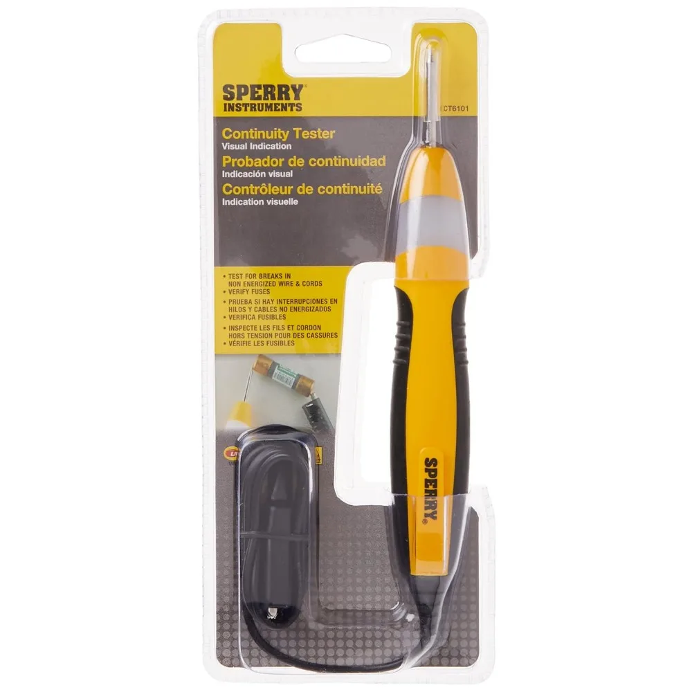 Probador de continuidad de alta resistencia con 2 rangos, cable de 36 pulgadas en amarillo para pruebas eléctricas