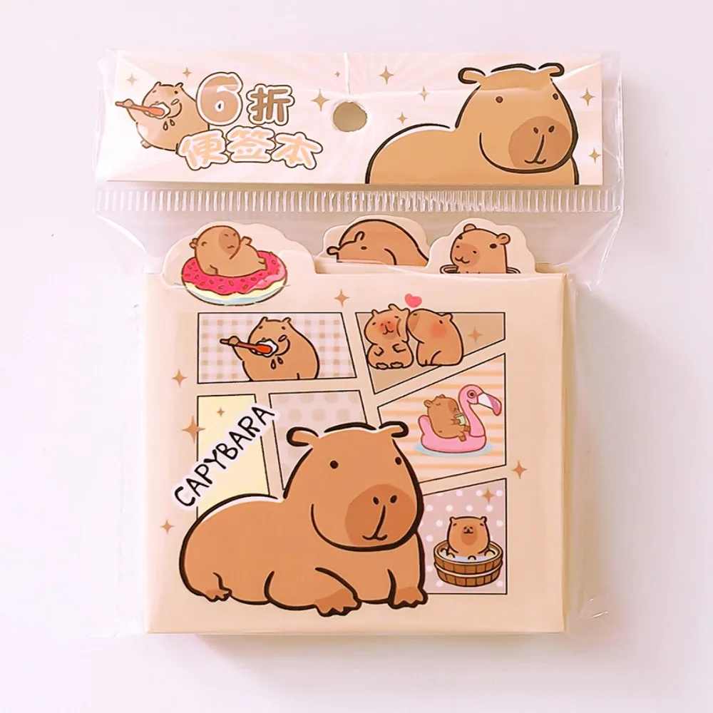 Hadiah 6 hadiah lipat catatan tempel Kawaii Mini lucu Memo Pad kertas Capybara untuk melakukan daftar perencana stiker