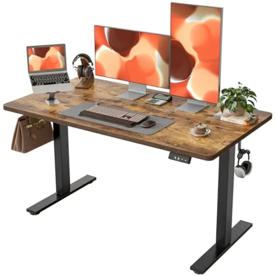 Standing Desk 47 x 24 inch for Home Office, Steel Frame with MDF Top, Black, Electric Height Adjustable with Splice Board