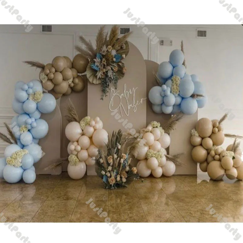 สองเท่าสีน้ำตาล Beige Boho บอลลูน Garland Dekorasi Baby Shower สีฟ้าพาสเทลบอลลูนเด็กแรกของตกแต่งปาร์ตี้วันเกิด Globos