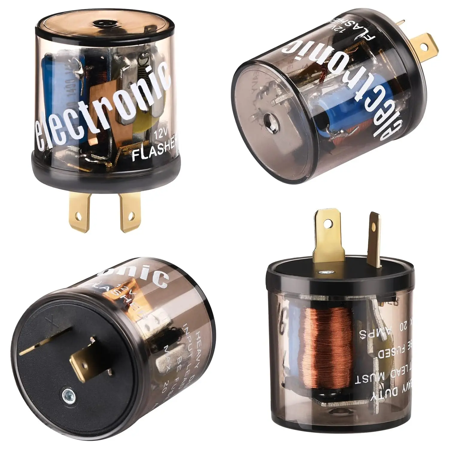 2 Pcs 12V 2 Pin Electronic LED Flasher Relay LED Turn Signal Light Two Prong Round Heavy Duty 20 Amps universality
