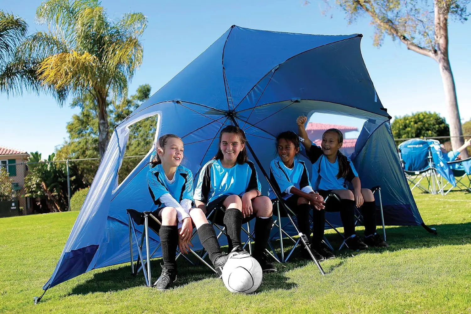 Toldo de sol y lluvia con FPS 50 +, sombrilla para acampada, Playa y eventos deportivos, 8 pies, azul